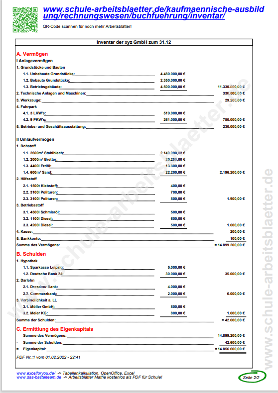 Rechnungswesen / Buchfuehrung / Inventar